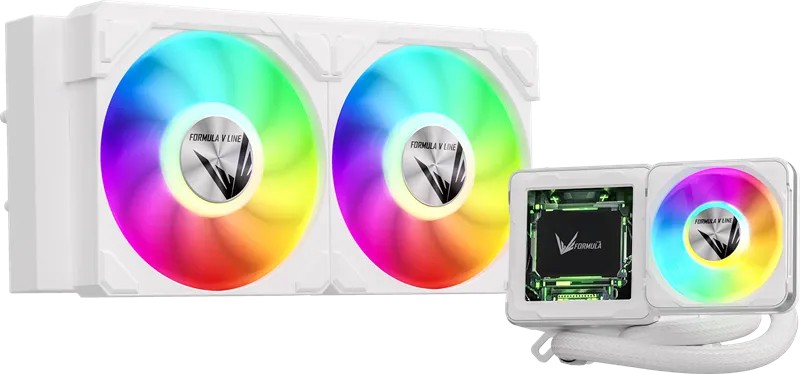 Formula V Line Cryo Wing Digi 240 WH, 240mm, LCD 2.73", 2x120mm, ARGB fans, LGA115X/1200/1700/1851/1366/2011/2066, AM3/AM4/AM5/Ryzen3/Ryzen5/Ryzen7/Threadripper/RT4