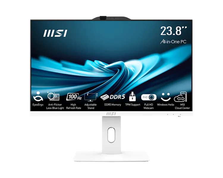 MSI Pro AP242P 14M AiO 23,8" FHD(1920x1080)IPS AG Non-touch, Core i7-14700 (2.1GHz), 16Gb DDR5 (2x8Gb), 512GB SSD, Intel UHD,WiFi,BT,camera,WirelessKB&mouse Eng/Rus,noOS,1y w-ty,White