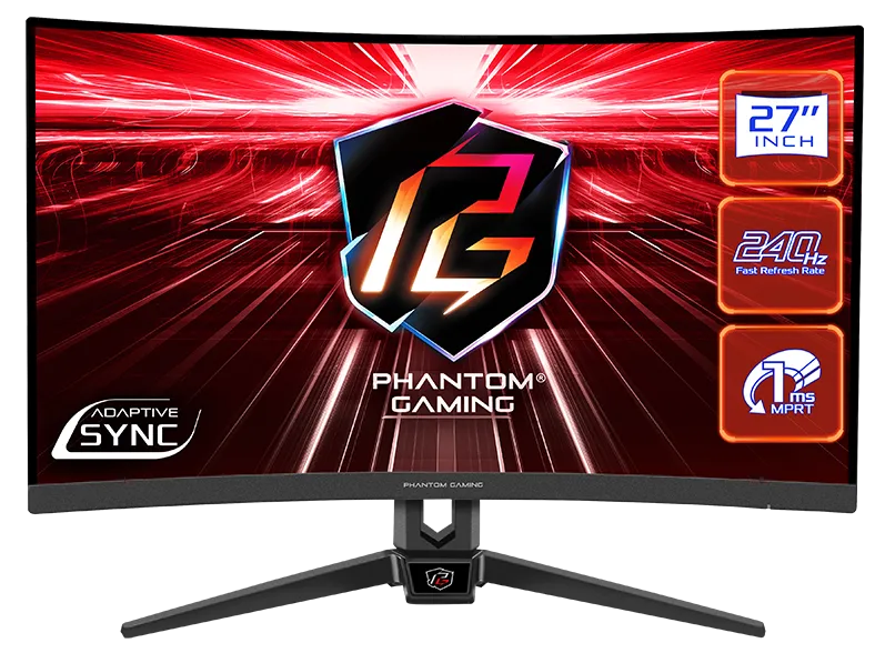 ASROCK 27" PG27F15RS1A VA 1920X1080 Curved 1500R 1 ms MPRT 300 cd 240 Hz HDR10 DP HDMI*2 Swivel Black