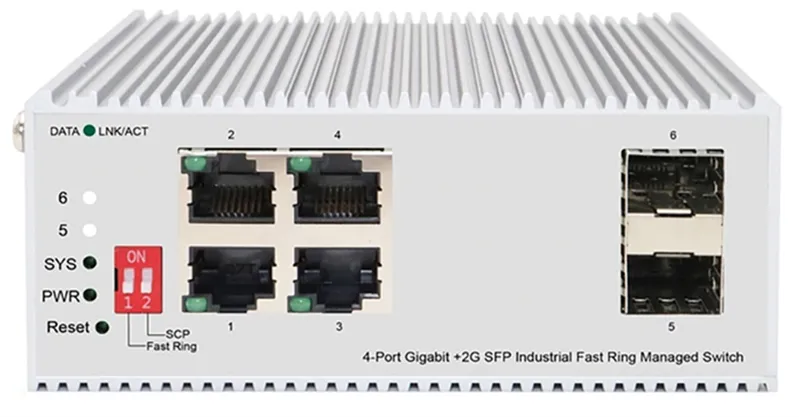 Коммутатор ORIGO Managed L2 Industrial Fast Ring Switch 4x1000Base-T, 2x1000Base-X SFP, Surge 4KV, -40 to 75°C