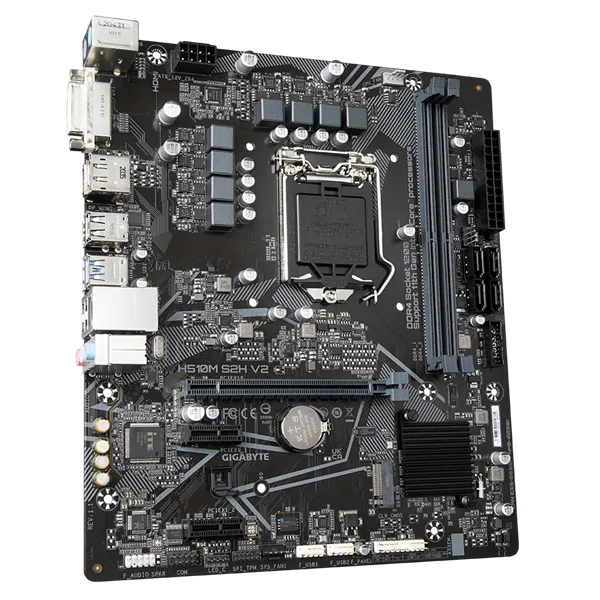 GIGABYTE H510M H V2, LGA1200, H470, 2*DDR4, D-Sub+HDMI,  4 SATA 6 Гб/с, M2, Audio, Gb LAN, USB 3.2, USB 2.0, Type-C, COM*1 header, mATX