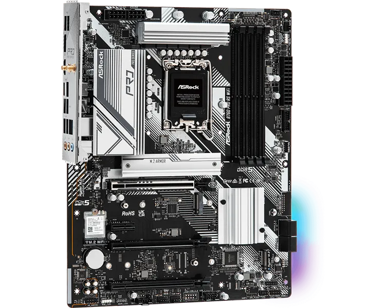 Материнская плата ASROCK B760 PRO RS WIFI, LGA1700, B760, 4*DDR5, HDMI+DP, 4xSATA3 6.0 (RAID), M.2 Socket, USB 3.2, USB2.0, Type-C, ATX