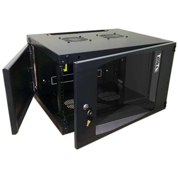 Шкаф коммутационный Lanmaster Next (TWT-CBWNG-18U-6X6-BK) настенный 18U 550x600мм пер.дв.стекл 60кг черный 29кг 988мм IP20