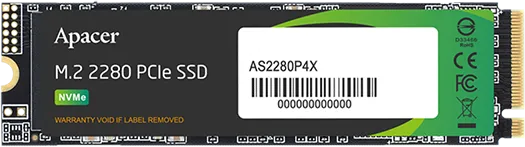 Твердотельный накопитель Apacer SSD AS2280P4X 1TB M.2 2280 PCIe Gen3x4, R2100/W1700 Mb/s, 3D NAND, MTBF 1.8M, NVMe, 350TBW, Retail, 3 years (AP1TBAS2280P4X-1)