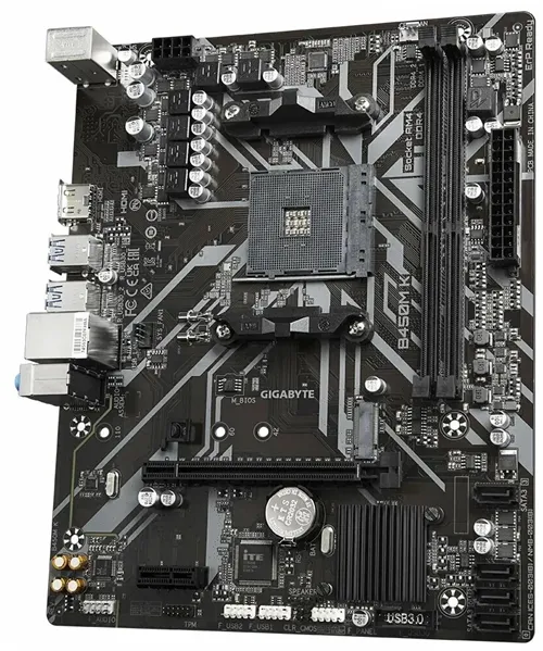 GIGABYTE B450M K, AM4, B450, 2*DDR4, HDMI,  4 SATA 6 Гб/с, M2, Audio, Gb LAN, USB 3.2, USB 2.0, mATX