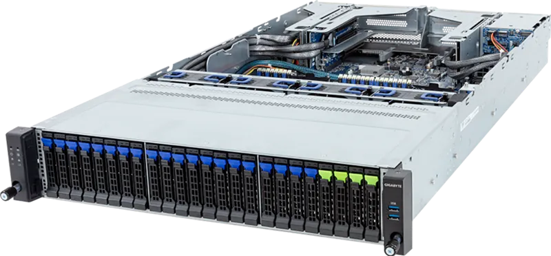 Шасси серверное Gigabyte Server Platform R283-S92 / 2U / 2xIntel (Gen 4/5) / 2xHS / 32xDIMM / 4xSFF NVMe/SATA/SAS + 20xSFF SATA/SAS + 2xSFFSATA/SAS / 2x1GbE / 2xOCP 3.0 / 6xFHHL + 2xLP / 2x2000W / Rails