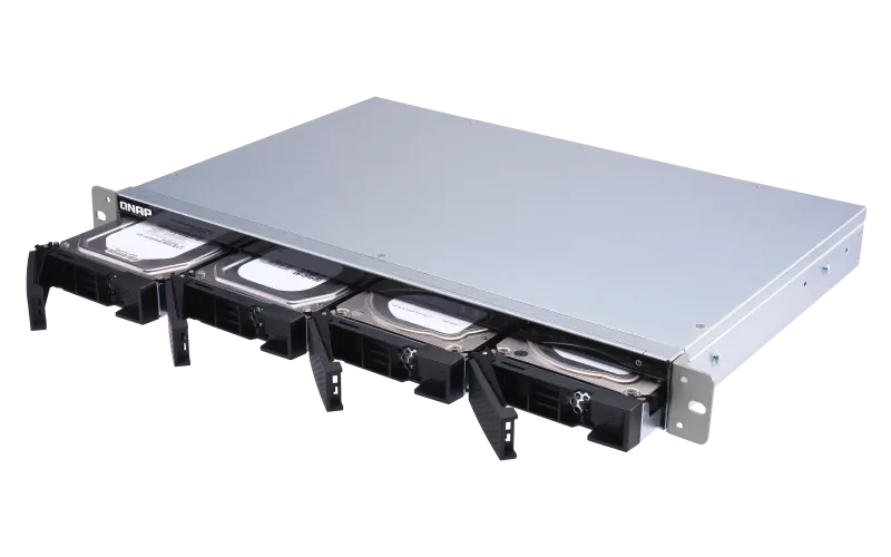 Система хранения данных QNAP CHANNEL 1U QC 1,7GhzCPU/8Gb(upto8Gb)/upto 4HDD, upto 16 with TL-R1200C-RP/SATA(3,5" 2,5")/ 4xUSB3.2/2x1GbE 1x10GbE(SFP+)/iSCSI/1xPS/no rail/2YW TS-431XeU-8G-EU-RU
