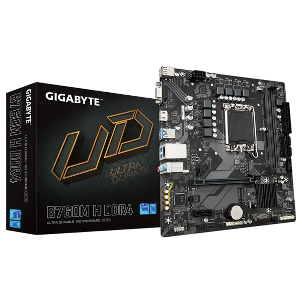 Материнская плата GIGABYTE B760M H DDR4, LGA1700, B760, 2*DDR4, D-Sub+HDMI,  4 SATA 6 Гб/с, M2, Audio, Gb LAN, USB 3.2, USB 2.0, Type-C, COM*1 port, mATX