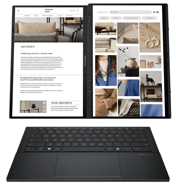 ASUS Zenbook Duo Special UX8406CA-PZ267X Intel Core Ultra 9 285H/LPDDR5X 32GB 2TB/Intel Arc Graphics /14" 3K (2880 x 1800) OLED 16:10OLED 16:10 TOUCH,WiFi 7+BT 5.4/ WIN11 PRO/1.39 kg/Inkwell Gray/Styl