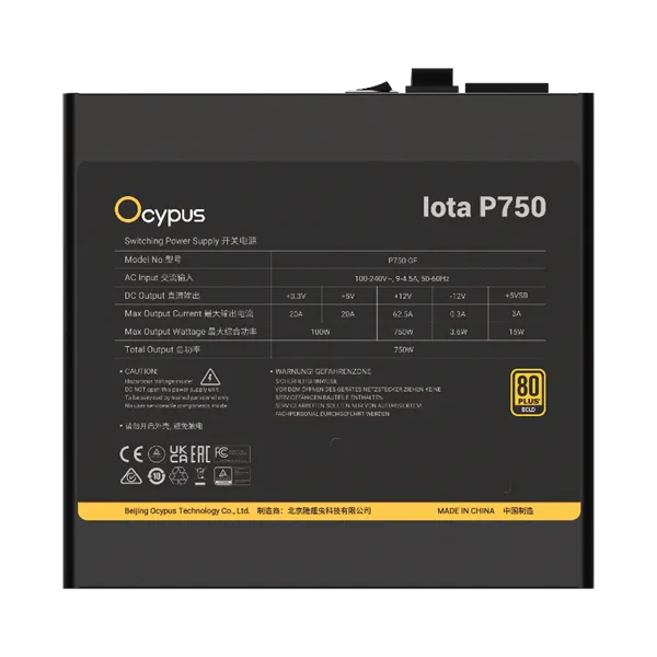 Блок питания Ocypus Iota P750, 750W, APFC, 80+ Gold, ATX 3.1, Fully Modular, 120mm Fan (P750-GF)