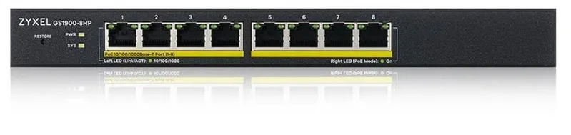 Коммутатор Smart L2 коммутатор PoE+ Zyxel GS1900-8HP, 8xGE PoE+, настольный, бесшумный, бюджет PoE 70 Вт