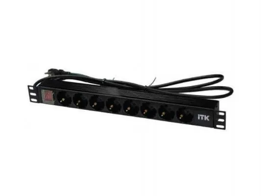 ITK PDU 8 розеток нем. ст, с LED выкл,1U, шнур 2м вилка нем. Ст