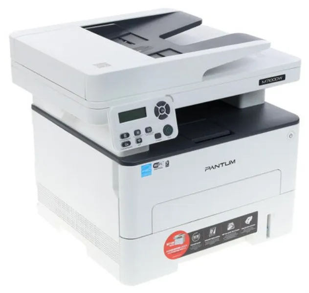 Лазерное многофункциональное устройство Pantum M7100DW, P/C/S, Mono laser, А4, 33 ppm (max 60000 p/mon), 525 MHz, 1200x1200 dpi, 256 MB RAM, PCL/PS, Duplex, ADF50, paper tray 250 pages, USB, LAN, WiFi, start. cartridge 1500 pages