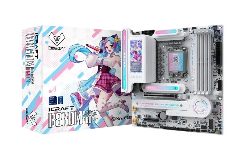 MAXSUN MS-iCraft 860M CROSS Pro, B860, LGA1851, 4*DDR5, 4*SATA3, 2*M.2, USB 3.2, USB 2.0, Type-C, 1*PCIEx16, 1*PCIex4, HDMI+DP, mATX