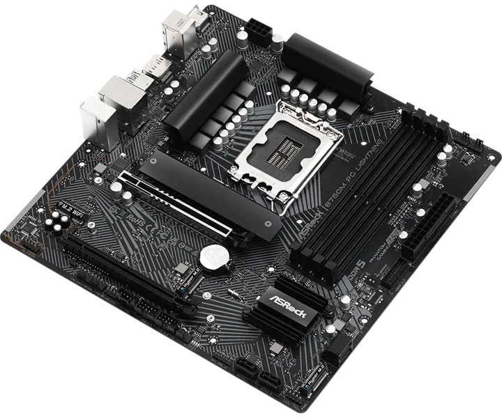 Материнская плата ASROCK B760M PG LIGHTNING, LGA1700, B760, 4*DDR5, HDMI+DP, 4xSATA3 6.0 (RAID), M.2 Socket, USB 3.2, USB2.0, Type-C, mATX