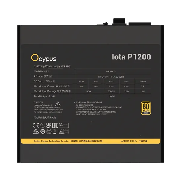 Ocypus Iota P1200, 1200W, APFC, 80+ Gold, ATX 3.1, Fully Modular, 120mm Fan (P1200-GF)