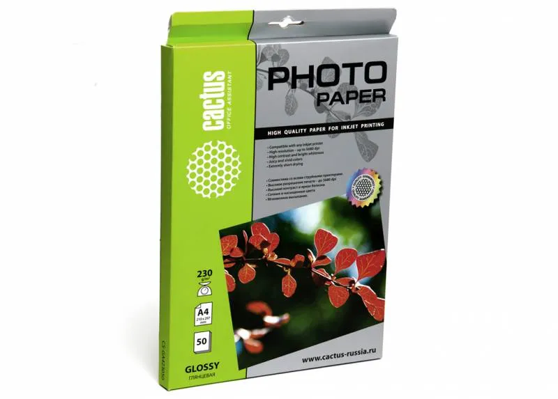 Фотобумага Cactus CS-GA423050ED A4/230г/м2/50л./белый глянцевое для струйной печати