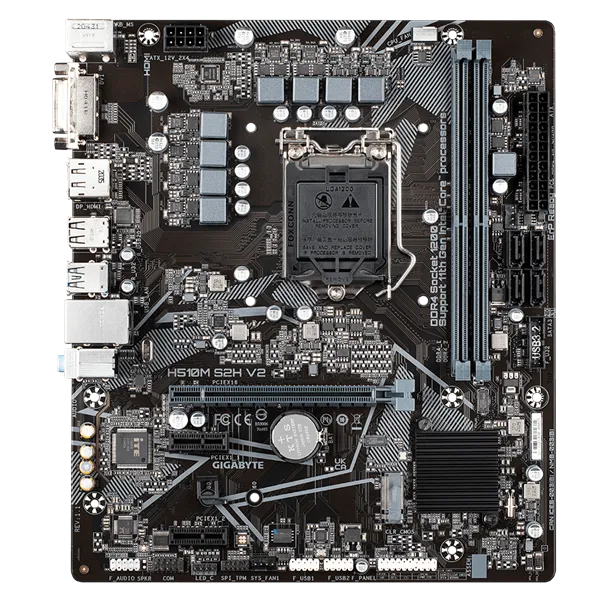 GIGABYTE H510M H V2, LGA1200, H470, 2*DDR4, D-Sub+HDMI,  4 SATA 6 Гб/с, M2, Audio, Gb LAN, USB 3.2, USB 2.0, Type-C, COM*1 header, mATX