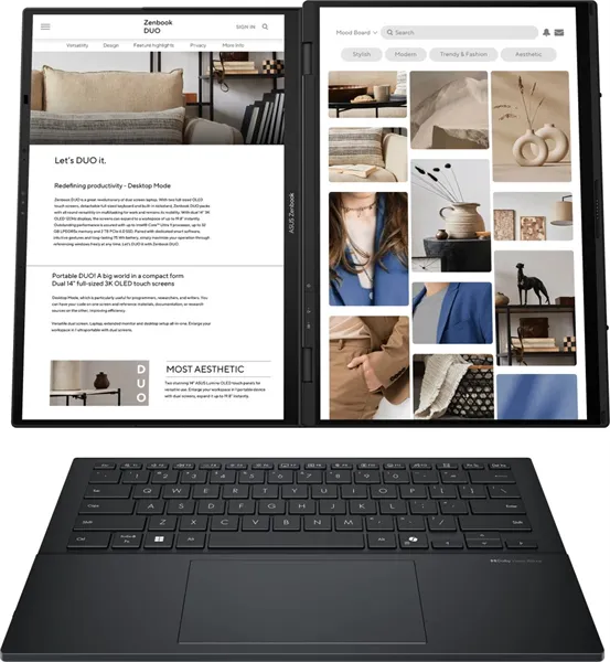 ASUS Zenbook Duo UX8406CA-QL221W Intel Core Ultra 7  255H 2.0 GHz 16GB 1TB PCIE G4 SSD Intel Arc Graphics 14" OLED WUXGA BEND GLARE TOUCH,400NITS(HDR) WIN11 HOME 1.39 kg Inkwell Gray