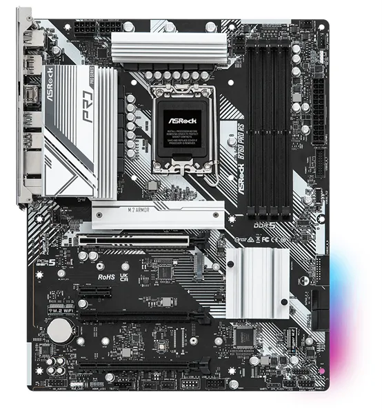 Материнская плата ASROCK B760 PRO RS, LGA1700, B760, 4*DDR5, HDMI+DP, 4xSATA3 6.0 (RAID), M.2 Socket, 4xUSB 3.2, 2xUSB2.0, Type-C, ATX; 90-MXBKS0-A0UAYZ