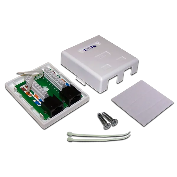 Настенная розетка, 2 порта RJ-45 категории 6, UTP, белая