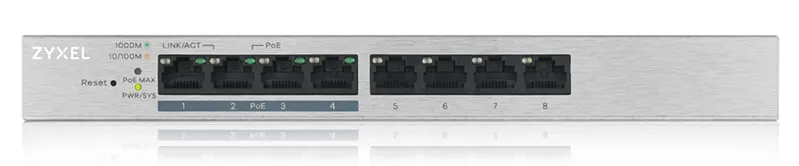 Коммутатор Smart L2 коммутатор PoE+ Zyxel GS1200-8HP v2, 8xGE (4xPoE+), настольный, бесшумный, с поддержкой VLAN, IGMP, QoS и Link Aggregation, бюджет PoE 60 Вт