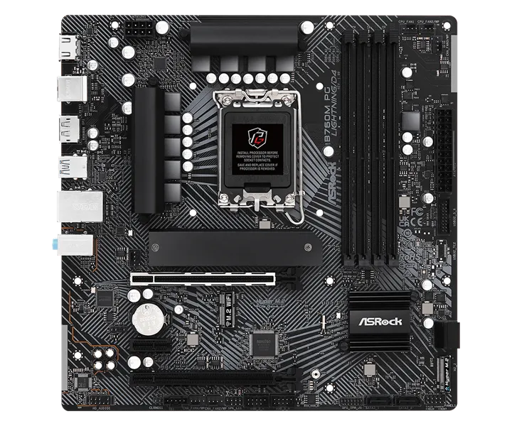 Материнская плата ASROCK B760M PG LIGHTNING/D4, LGA1700, B760, 4*DDR4, HDMI+DP, 4xSATA3 6.0 (RAID), M.2 Socket, USB 3.2, USB2.0, Type-C, mATX