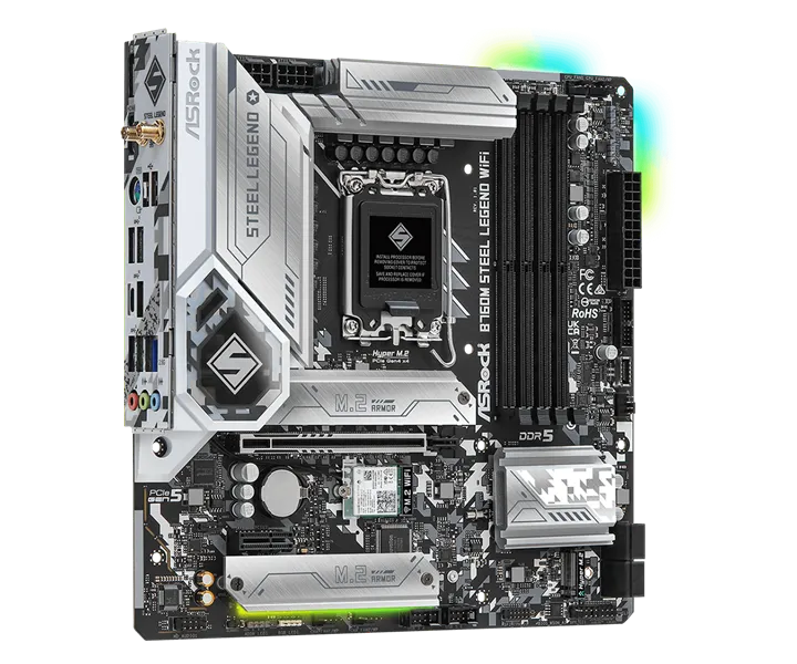 Материнская плата ASROCK B760M STEEL LEGEND WIFI, LGA1700, B760, 4*DDR5, HDMI+DP, 4xSATA3 6.0 (RAID), M.2 Socket, USB 3.2, USB2.0, Type-C, mATX