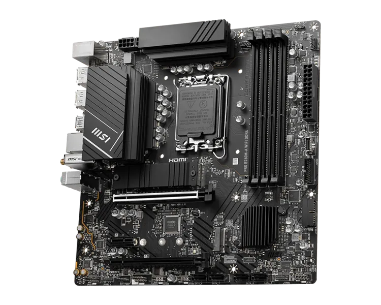 Материнская плата MSI PRO B760M-A WIFI DDR4 Soc-1700 Intel B760 4xDDR4 mATX AC`97 8ch(7.1) 2.5Gg+HDMI+DP