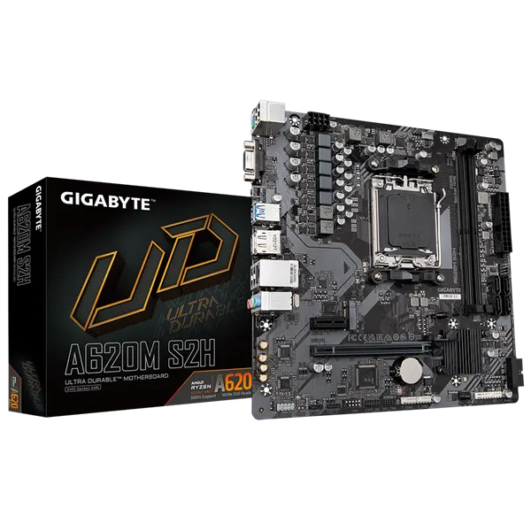 GIGABYTE A620M S2H, AM5, A620, 2*DDR5, DP+HDMI+D-Sub,  4 SATA 6 Гб/с, M2, Audio, Gb LAN, USB 3.2, USB 2.0, mATX