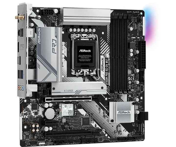 Материнская плата ASROCK B760M PRO RS/D4 WIFI, LGA1700, B760, 4*DDR4, HDMI+DP, 4xSATA3 6.0 (RAID), M.2 Socket, USB 3.2, USB2.0, Type-C, mATX