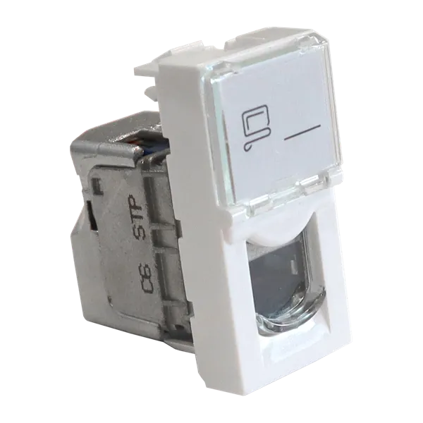 Вставка Mosaic 22.5x45, RJ-45 STP, кат.6, со шторкой и увеличенным окном маркировки, белая