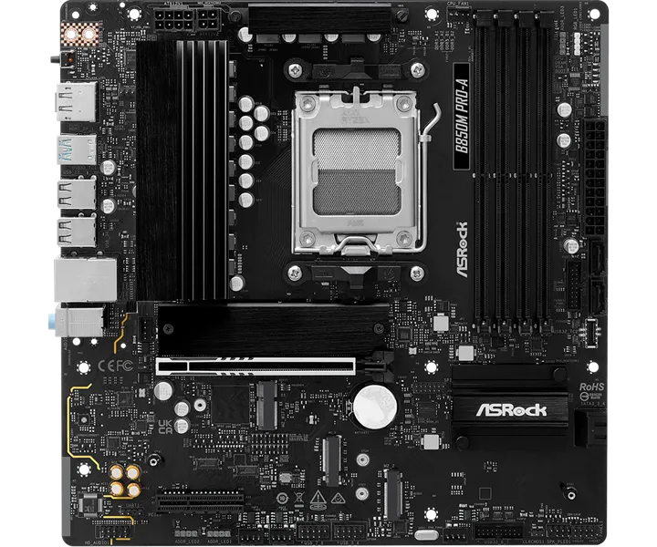 ASROCK B850M PRO-A, AM5, B850, 4*DDR5, 4*SATA, 4*M.2, 4*USB 2.0, 3*USB 3.2, 2*Type-C, 2*PCIx16, 1*M.2 (Key E), HDMI+DP, mATX