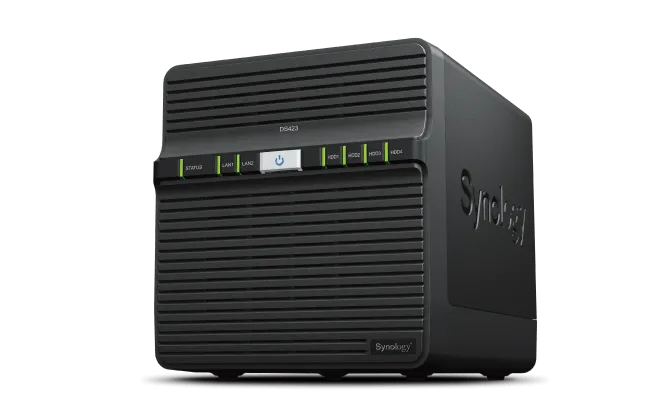 Система хранения данных Synology QC1,1GhzCPU/2GB/RAID0,1,10,5,6/up to 4HDDs SATA(3,5' or 2,5')/2xUSB3.2/2GigEth/iSCSI/2xIPcam(up to 30)/1xPS/1YW (DS423)