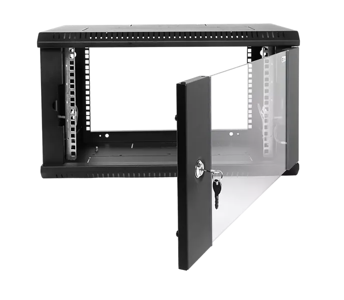 Шкаф ЦМО Шкаф телекоммуникационный настенный разборный ЭКОНОМ 9U (600х350) дверь стекло, цвет черный