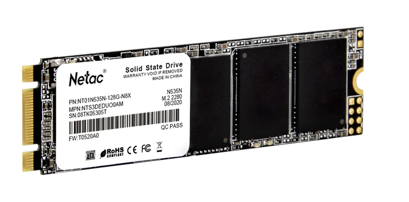 SSD накопитель Netac SSD N535N 128GB M.2 2280 SATAIII 3D NAND, R/W up to 510/440MB/s, TBW 70TB, 3y wty