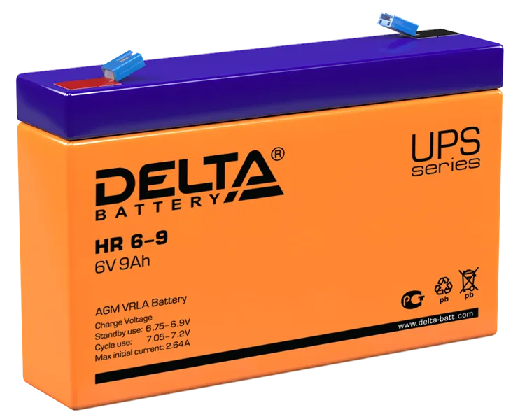 Аккумуляторная батарея Delta Аккумуляторная батарея для ИБП, AGM, срок службы - 8 лет, HR 6-9 (6V/9Ah)