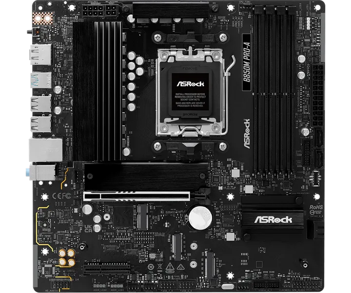 ASROCK B850M PRO-A, AM5, B850, 4*DDR5, 4*SATA, 4*M.2, 4*USB 2.0, 3*USB 3.2, 2*Type-C, 2*PCIx16, 1*M.2 (Key E), HDMI+DP, mATX