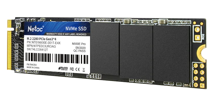 SSD накопитель Netac SSD N930E Pro 1TB PCIe 3 x4 M.2 2280 NVMe 3D NAND, R/W up to 2130/1720MB/s, IOPS(R4K) 250K/220K, TBW 600TB, 3y wty