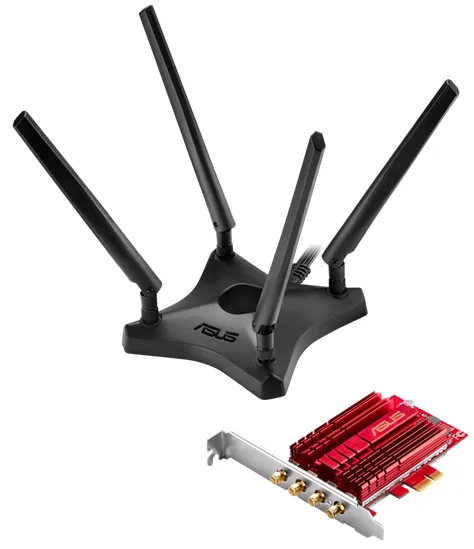 Адаптер ASUS PCE-AC88 // WI-FI 802.11ac, 1000 + 2167 Mbps, PCI-E Adapter, 4 antenna ; 90IG02H0-BM0000