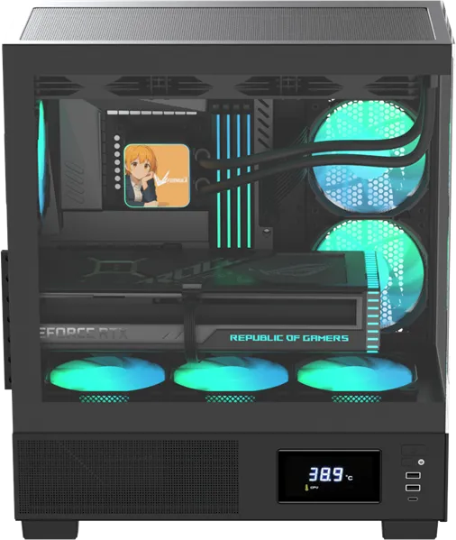 Корпус Formula V Line Crystal E1 Black, ATX, TYPE-C*1, USB3.0*2, Switch Display Panel