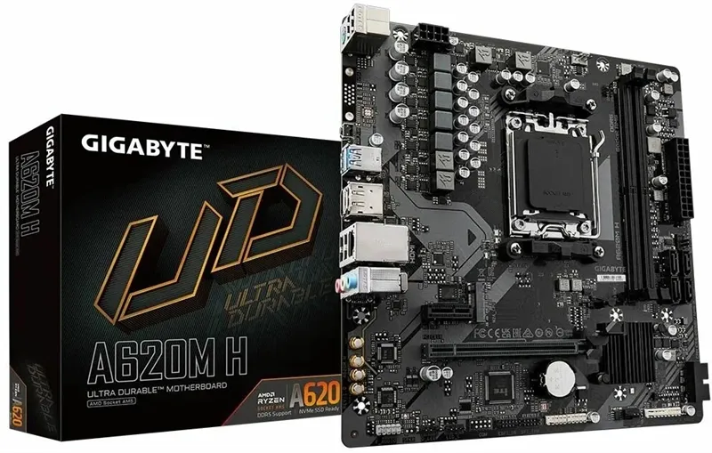 GIGABYTE A620M H, AM5, A620, 2*DDR5, DP+HDMI,  4 SATA 6 Гб/с, M2, Audio, Gb LAN, USB 3.2, USB 2.0, mATX