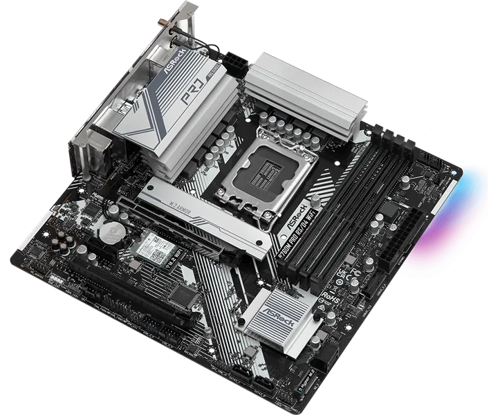 Материнская плата ASROCK B760M PRO RS/D4 WIFI, LGA1700, B760, 4*DDR4, HDMI+DP, 4xSATA3 6.0 (RAID), M.2 Socket, USB 3.2, USB2.0, Type-C, mATX