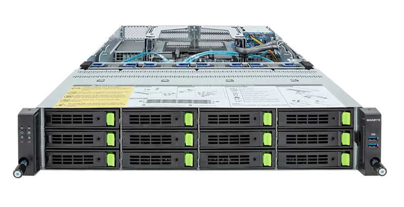 Gigabyte Server Platform R283-S90 / 2U / 2xIntel (Gen4/5) / 2xHS / 32xDIMM / 12xLFF NVME/SAS/SATA + 2xSFF SAS/SATA / 2x1GbE / 2xOCP 3.0 / 5xFHHL / 2x2000W / Rails / 1Y