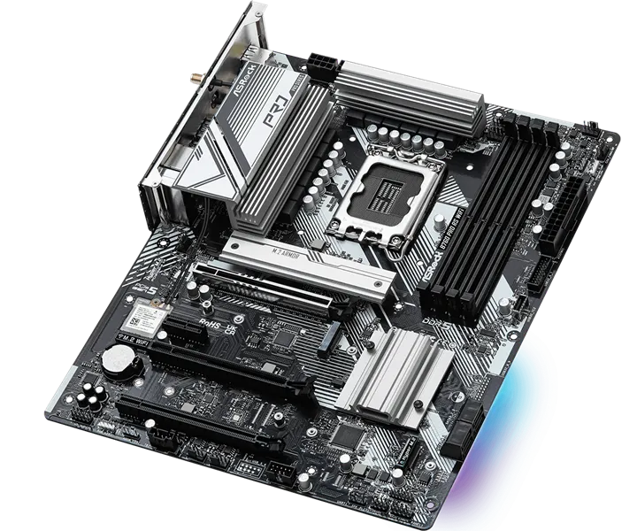 Материнская плата ASROCK B760 PRO RS WIFI, LGA1700, B760, 4*DDR5, HDMI+DP, 4xSATA3 6.0 (RAID), M.2 Socket, USB 3.2, USB2.0, Type-C, ATX
