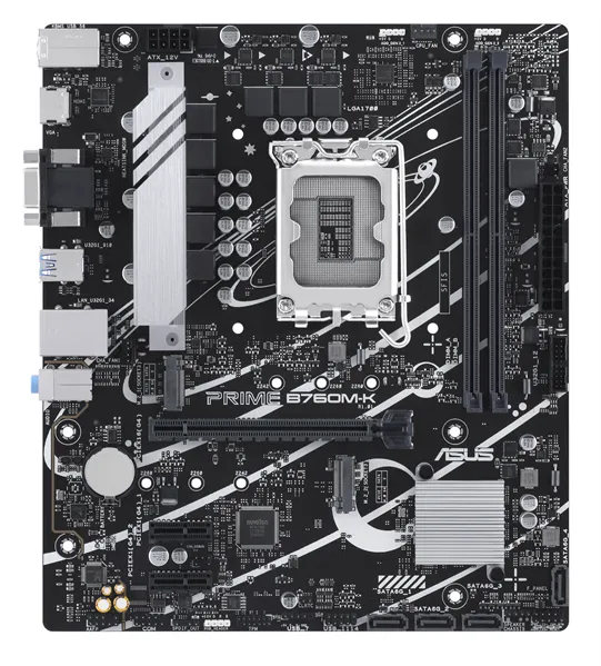 Материнская плата ASUS PRIME B760M-K, LGA1700, B760, 2*DDR5, HDMI+VGA, 4xSATA3 + RAID, 2xM2, Audio, Gb LAN, USB 3.2, USB 2.0, mATX; 90MB1FI0-M0EAY0