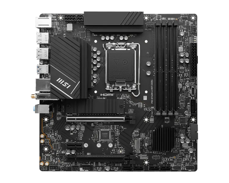 Материнская плата MSI PRO B760M-A WIFI DDR4 Soc-1700 Intel B760 4xDDR4 mATX AC`97 8ch(7.1) 2.5Gg+HDMI+DP