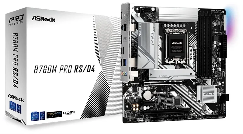Материнская плата ASROCK B760M PRO RS, LGA1700, B760, 4*DDR5, DP+HDMI, 4xSATA3 6.0 (RAID), M.2 Socket, 4xUSB 3.2, 2xUSB 2.0, mATX; 90-MXBLH0-A0UAYZ
