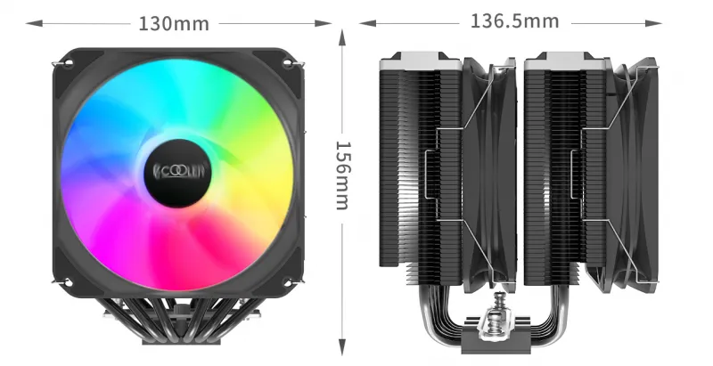PCCooler Paladin S9 W S115X/1200/1700/20XX /AM4 (8 шт/кор, TDP 250W, 2x120mm ARGB PWM FAN, медная база, 6 тепловых трубок 6мм, 800-1800RPM, 10-28.6dBa)