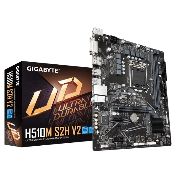 GIGABYTE H510M H V2, LGA1200, H470, 2*DDR4, D-Sub+HDMI,  4 SATA 6 Гб/с, M2, Audio, Gb LAN, USB 3.2, USB 2.0, Type-C, COM*1 header, mATX